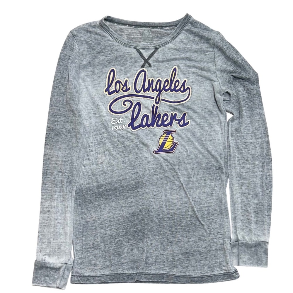 NBA Los Angeles Lakers Grey Burnout Long Sleeve Shirt Boys XL 14/16 Graphic Tee
